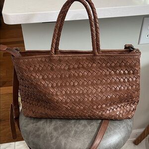 Elegant Brown Woven Leather Tote